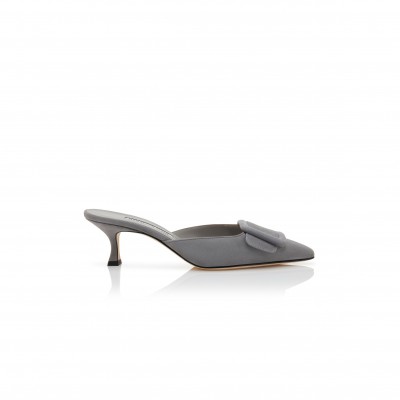 MANOLO BLAHNIK MAYSALE GREY SUEDE BUCKLE DETAIL MULES 9XX-0246-0068
